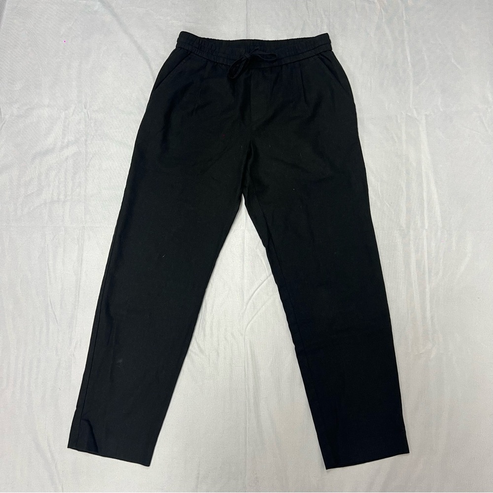 Zara Black Linen Pants with Elastic Waistband
